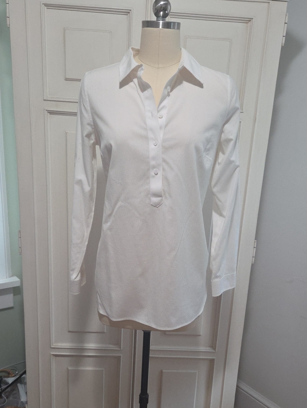 Talbots White Non Iron Long-Sleeve Popover Button-Down Shirt